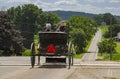 Rear View of an Amish Couple in an Open Horse and Buggy