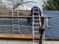 The roof is being redone on the house Royalty Free Stock Photo