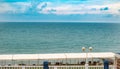 The roof of the canopy over the sun loungers on the beach against the sea Royalty Free Stock Photo