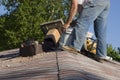 Roof Chimney Repair, Home Maintenance House Fix Royalty Free Stock Photo