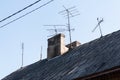 A roof with chimneys and many antennas Royalty Free Stock Photo