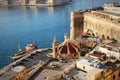 Roof of church of Our Lady of Liesse in Valletta, Malta. Panoramic skyline view of ancient defences of Valletta, Tree Royalty Free Stock Photo