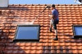 Roof cleaning with high pressure Royalty Free Stock Photo