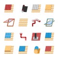 Roof Construction Elements Flat Icons Set
