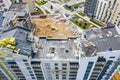 Roof construction in progress. aerial view of modern construction site Royalty Free Stock Photo