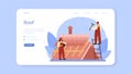 Roof construction worker web banner or landing page. Building