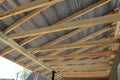 Roof contractor repair. Wooden roof construction. house building.