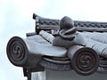 Roof details of Aizuwakamatsu Castle in Japan.