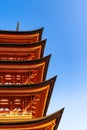 The roof on the five-storey pagoda in Miyajima, Japan. Royalty Free Stock Photo