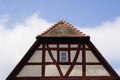 Roof gable of a historic half-timbered house.