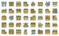 Roof gardening icons set vector line color