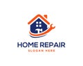 Roof house builder repair service logo design.