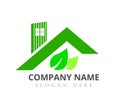 Roof of house Home logo real estate construction residential symbol with green leaf vector. Royalty Free Stock Photo