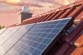 Roof of a house with solar panel or photovoltaic system Royalty Free Stock Photo