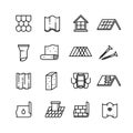 Roof, housetop construction materials, waterproofing thin vector icons