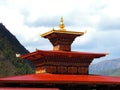 Roof of Lhakhang Karpo White temple in Haa valley located in Paro, Bhutan Royalty Free Stock Photo