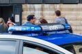 Roof light on the Spain police car. Blue emergency vehicle lighting. Royalty Free Stock Photo