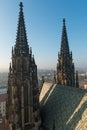 Roof line of the gothic St Vitus Cathedral in the Prague Castle Complex Royalty Free Stock Photo