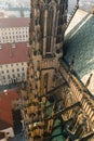 Roof line of the gothic St Vitus Cathedral in the Prague Castle Complex