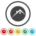 Roof logo simple home in round icon, color set