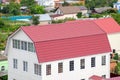 Roof made of metal. Construction with modern roofing materials. Corrugated metal Royalty Free Stock Photo