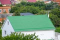 Roof made of metal. Construction with modern roofing materials. Corrugated metal Royalty Free Stock Photo