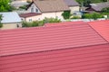 Roof made of metal. Construction with modern roofing materials. Corrugated metal Royalty Free Stock Photo