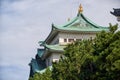 The roof of the main keep of Nagoya castle topped with two golden shachi . Nagoya. Japan Royalty Free Stock Photo