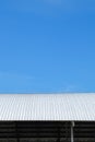 Roof of metal sheet building with clear blue sky Royalty Free Stock Photo