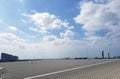 Roof of metal sheet building with clear blue sky. Royalty Free Stock Photo