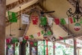 Roof of a Mexican open terrace with flags and typical decoration of Mexico