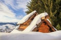 The roof of the mountain covered with snow house Royalty Free Stock Photo