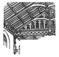 Roof of Nave, St. Mary`s, Westonzoyland, vintage engraving