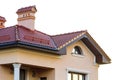 Roof on a new luxury house made of red natural bricks and a big Royalty Free Stock Photo