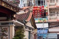 Roof of old chinese temple in modern city Royalty Free Stock Photo