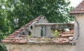 roof of the old house completely collapsed due to lack of mainte Royalty Free Stock Photo