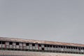 Roof of an old industrial building with rusted corrugated metal roof, copy space Royalty Free Stock Photo