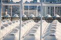 Roof of olympic stadium on cityscape background in Kyiv, Ukraine Royalty Free Stock Photo