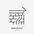 Roof outlet, drain flat line icon. House construction sign. Thin linear logo for home repair services