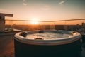 Roof relaxing jacuzzi sunset. Generate Ai