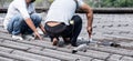 Male handyman repairing the roof Royalty Free Stock Photo