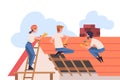 Roof Repair with People Construction Workers Characters Working Vector Illustration Royalty Free Stock Photo