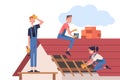Roof Repair with People Construction Workers Characters Working Vector Illustration Royalty Free Stock Photo