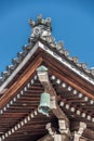 Roof ridge ornaments detail of Dharma Hall or Hatto (Ceremony Hall). enrin-ji. Zen Buddhist temple in Kyoto, Japan.