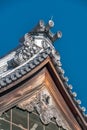 Roof ridge ornaments detail of Dharma Hall or Hatto (Ceremony Hall). enrin-ji. Zen Buddhist temple in Kyoto, Japan.