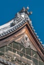 Roof ridge ornaments detail of Dharma Hall or Hatto (Ceremony Hall). enrin-ji. Zen Buddhist temple in Kyoto, Japan