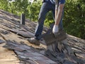 Roof Shingles Tear Off Home Repair Maintenance Royalty Free Stock Photo