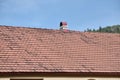 The roof of this square ceramic tile is red. The old type of roof covering in rich houses of the 19th century Royalty Free Stock Photo