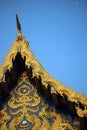 Roof structure Beautiful blue thai temple in the morning sky background