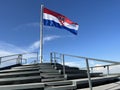 The roof structure of Vukovar water tower with a panoramic view of Vukovar and Danube / Krovna konstrukcija vukovarskog vodotornja Royalty Free Stock Photo